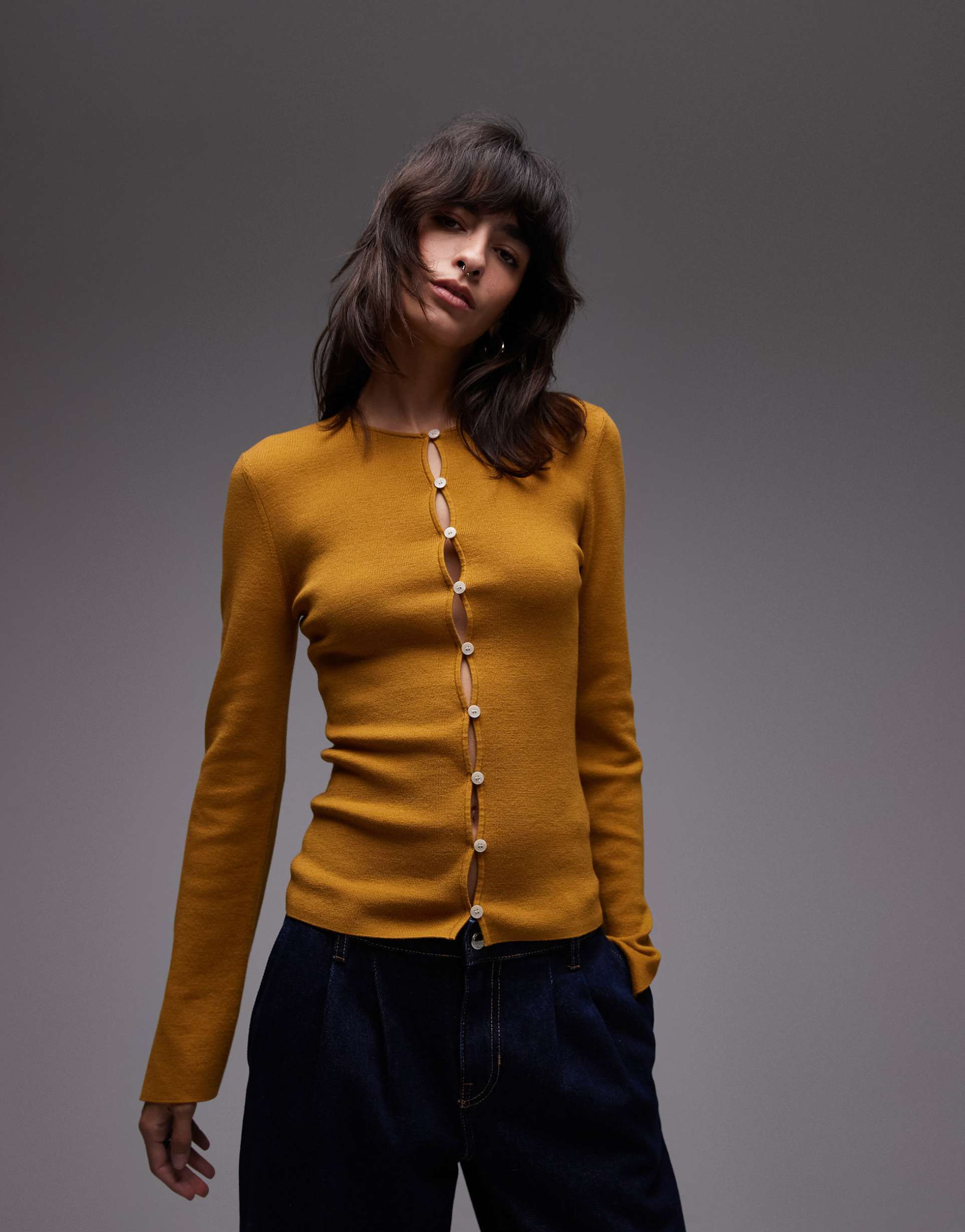 & other stories wool blend fitted cardigan in yellow