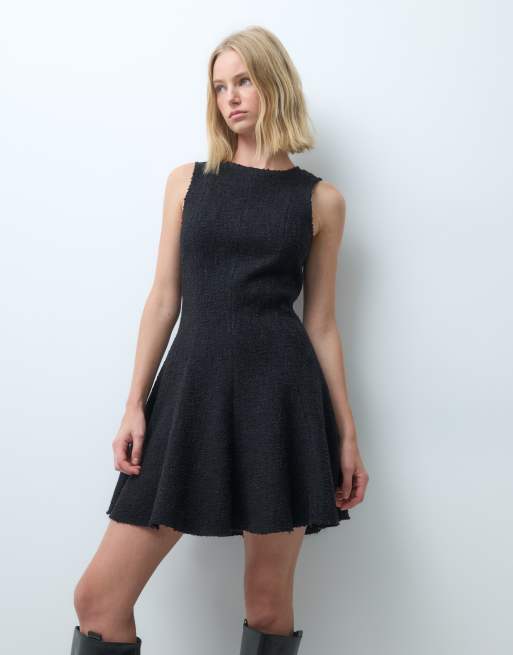 & Other Stories wool blend flared mini dress in black , 4 of 4