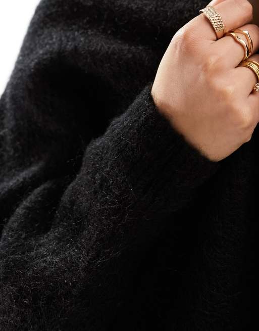 & Other Stories wool blend fluffy knit chuck-on cardigan in black, 4 of 4