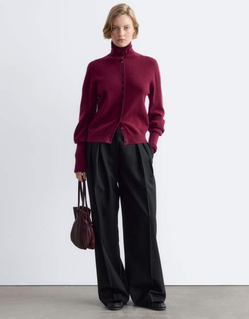 & Other Stories wool blend funnel neck cardigan in burgundy, 2 of 4