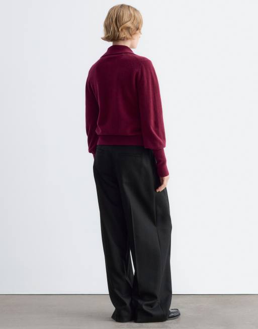 & Other Stories wool blend funnel neck cardigan in burgundy, 3 of 4