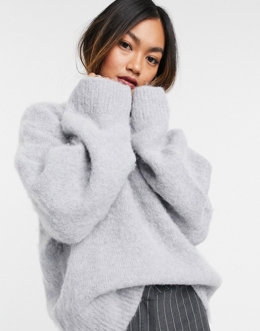 & Other Stories wool blend funnel neck sweater in dark gray-Grey
