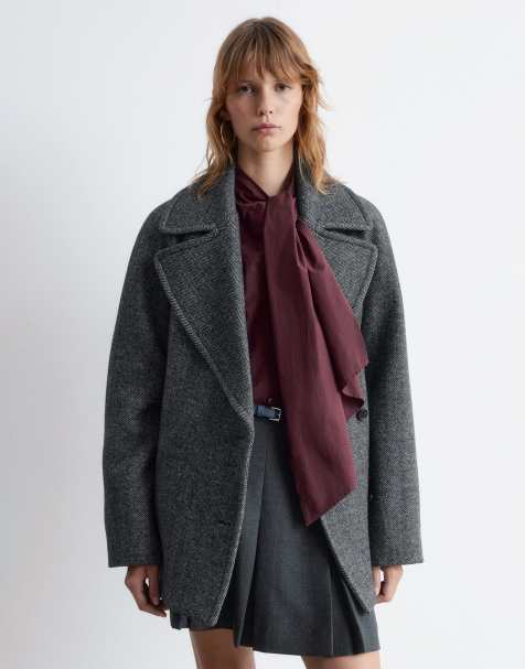 & Other Stories wool-blend herringbone short coat in black - view 1