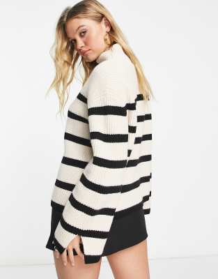 & Other Stories wool blend high neck jumper in off white and black stripe