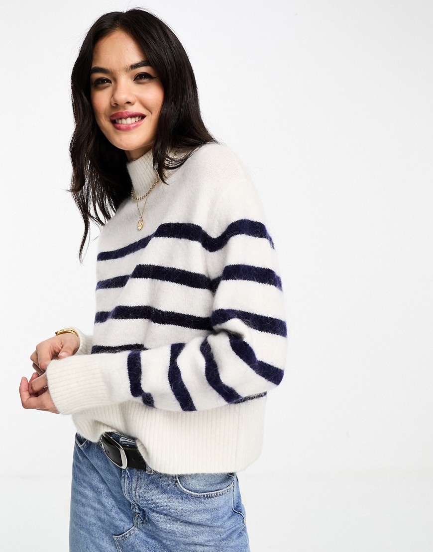 & Other Stories wool blend jumper in white and navy stripe-Neutral