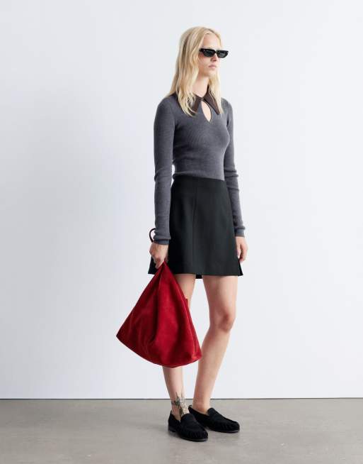 & Other Stories wool blend knit top in gray with contrast keyhole collar, 3 of 4