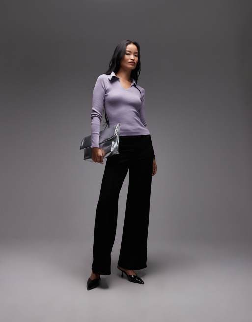 & Other Stories wool blend knit top in lilac with contrast keyhole collar, 3 of 4