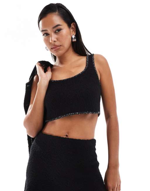 & Other Stories wool blend knitted boucle bralet in black (part of a set)