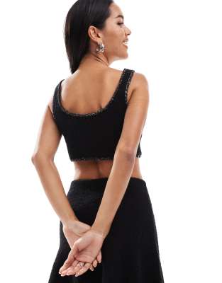 & Other Stories Wool Blend Knitted Boucle Bralette In Black