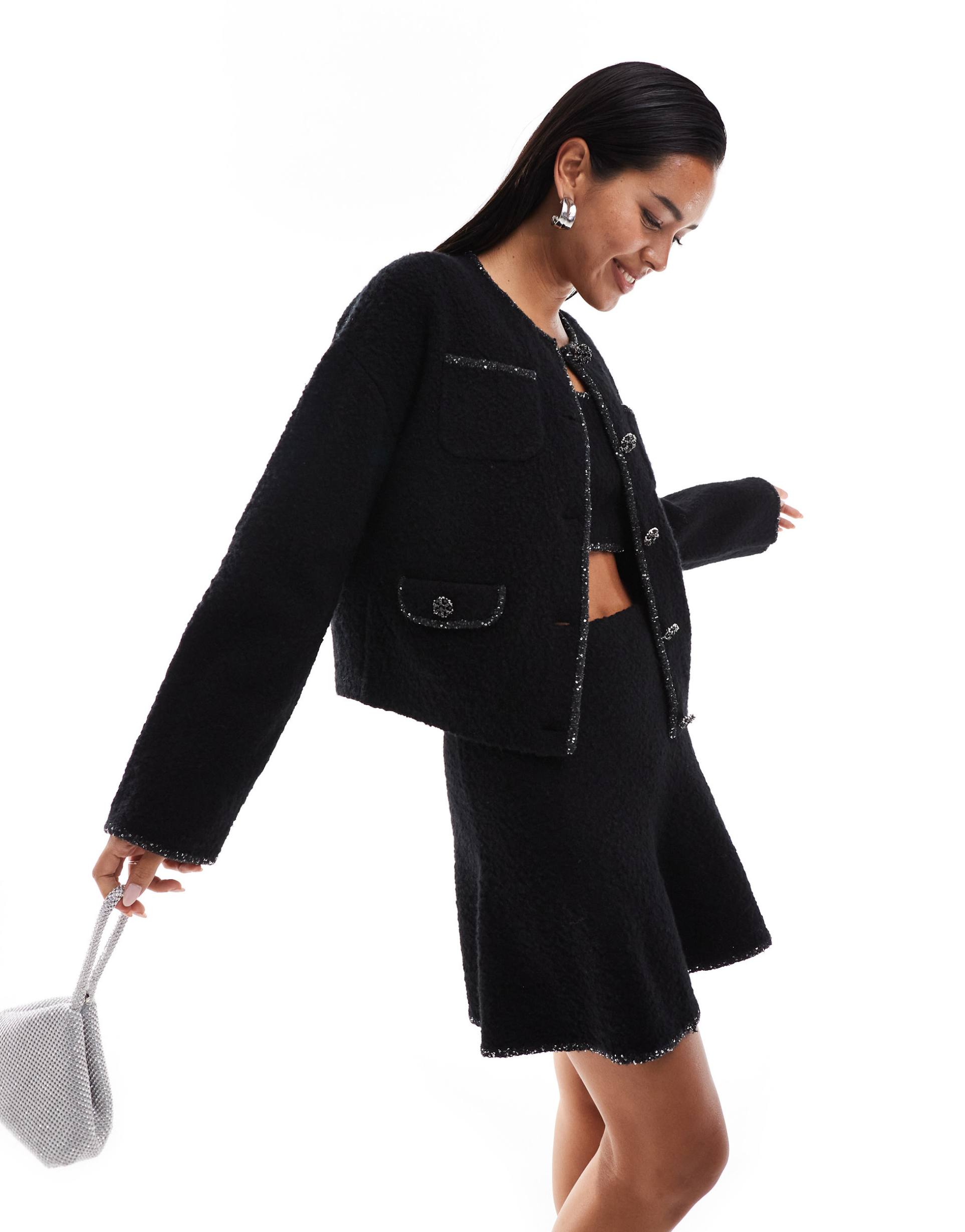 & other stories wool blend knitted boucle caridgan in black - part of a set