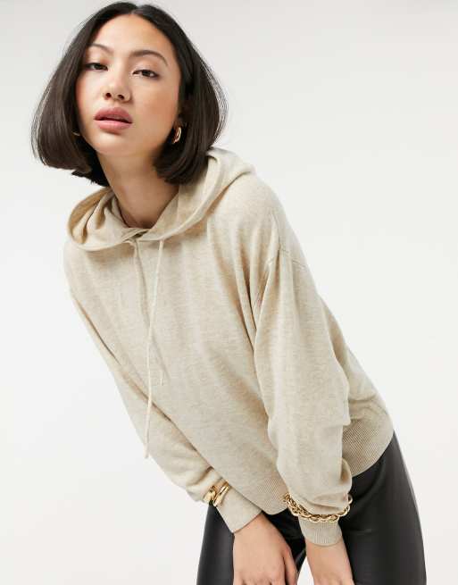 & Other Stories wool blend knitted hoodie in beige melange