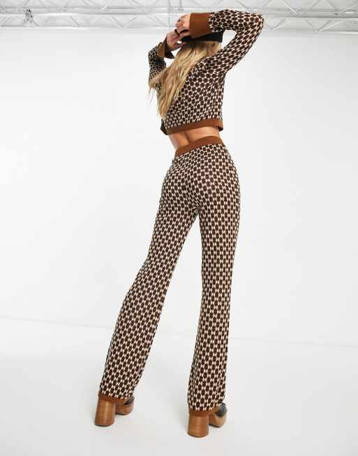 & Other Stories wool blend knitted pants in brown jacquard (part of a set), 3 of 4