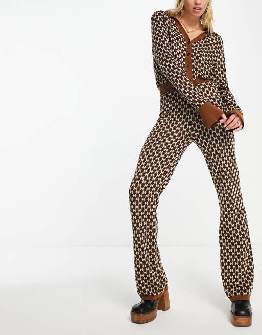 & Other Stories wool blend knitted pants in brown jacquard (part of a set), 4 of 4