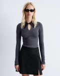 [Other Stories] & Other Stories wool blend knitted top in grey with contrast keyhole collar-Brown M GREY