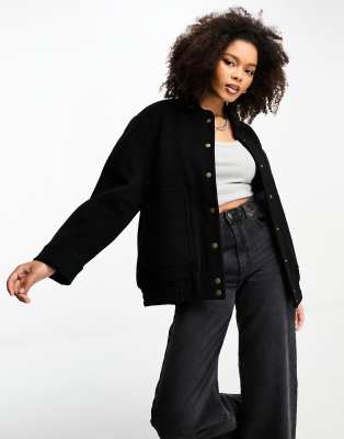 & Other Stories & Other Stories wool blend longline bomber jacket-Black