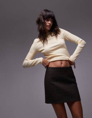 & other stories wool blend low rise mini skirt in brown check - part of a set