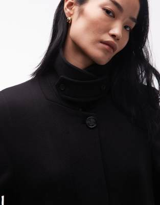 & Other Stories Wool Blend Maxi Coat With Faux Leather Buckle Detail In Black