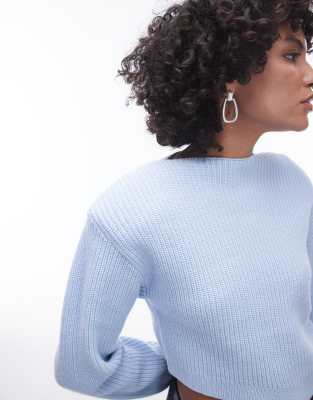 & Other Stories Wool Blend Mixed Rib Sweater With Bold Shoulder And Asymmetric Detail In Blue
