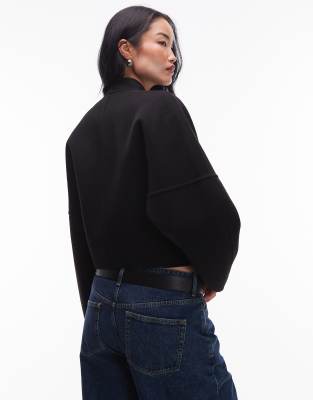 & Other Stories Wool Blend Mock Neck Jacket In Black