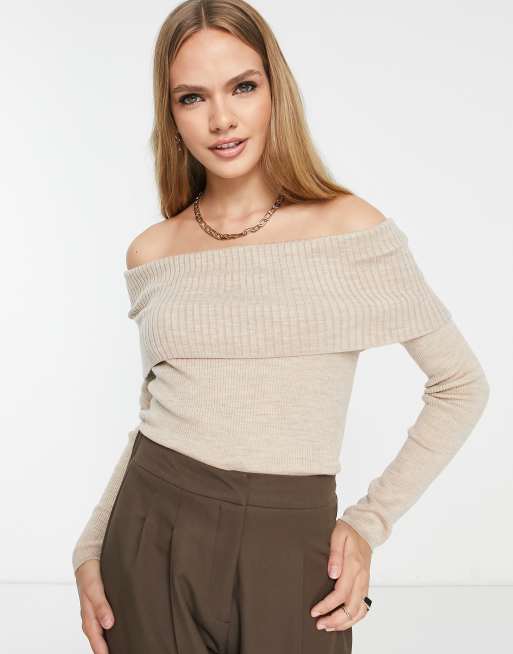 Beige off 2025 the shoulder jumper