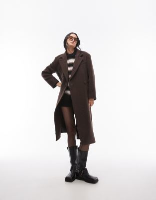 & Other Stories & Other Stories wool blend oversized midi length coat with asymmetric button detail in dark brown