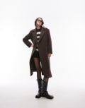 [Other Stories] & Other Stories wool blend oversized midi length coat with asymmetric button detail in dark brown S Brown