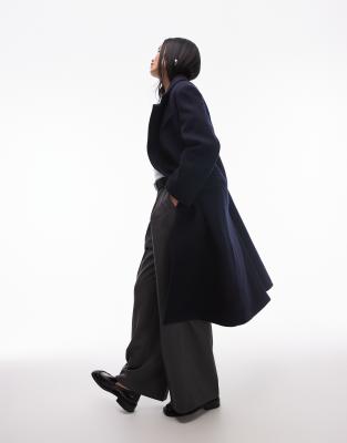 & Other Stories & Other Stories wool blend oversized midi length coat with asymmetric button detail in navy blue