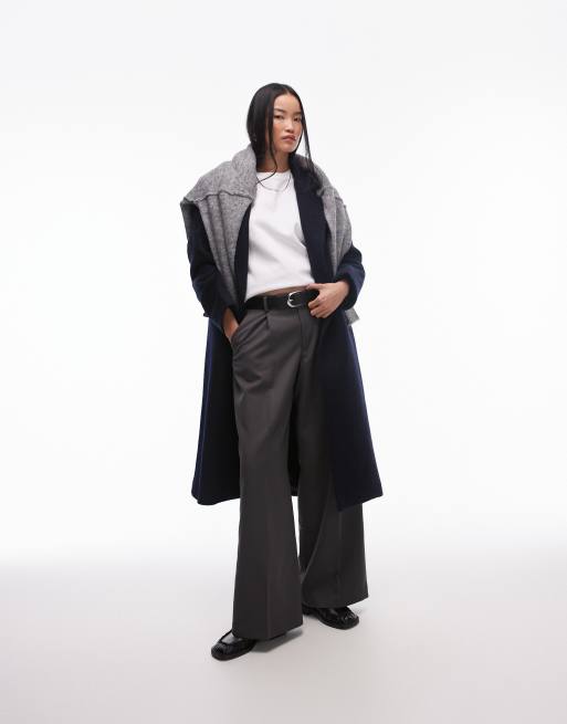 & Other Stories wool blend oversized midi length coat with asymmetric button detail in navy blue, 3 of 4