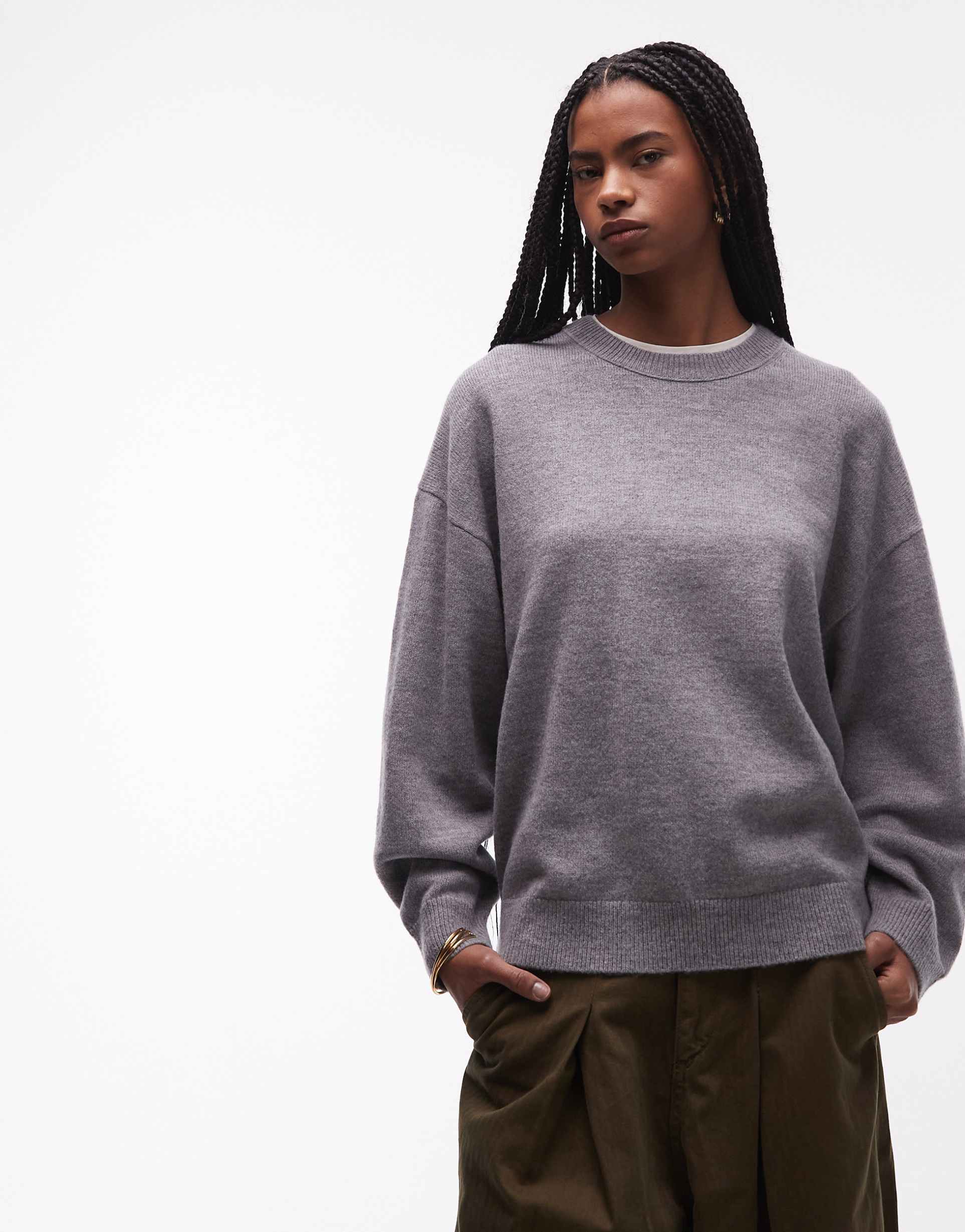 & other stories wool blend oversized sweater in heather gray