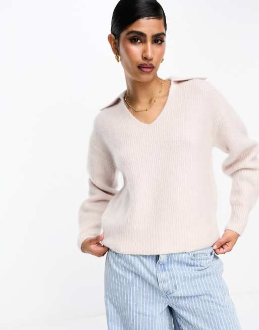 & Other Stories wool blend polo collar sweater in beige melange