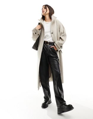 & Other Stories wool blend relaxed belted trench coat with stand up collar in beige