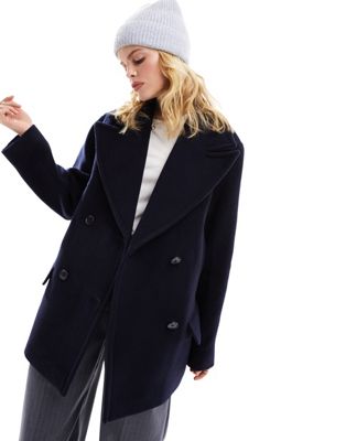Other Stories &  Wool Blend Relaxed Short Coat In Dark Blue-navy