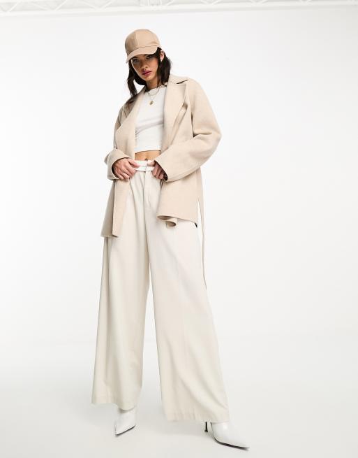 & Other Stories wool blend short belted coat in beige