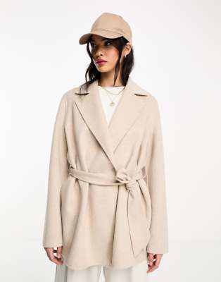 & Other Stories wool blend short belted coat in beige