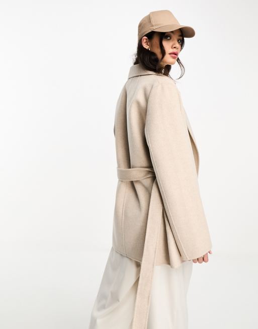  Other Stories wool blend short belted coat in beige