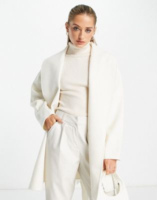& Other Stories wool blend short belted coat in off white