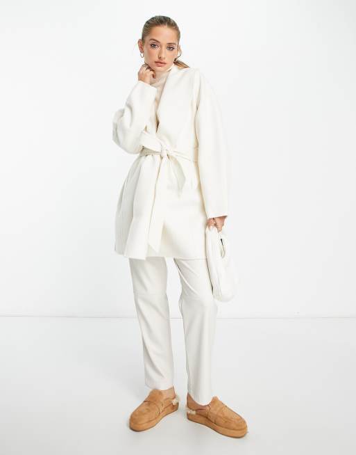 Other Stories Wool Blend Short Belted Coat In Off White, 59% OFF