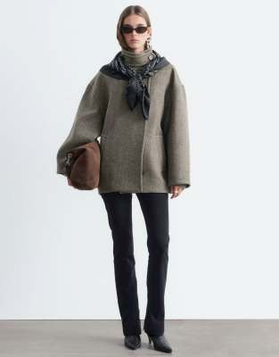 & Other Stories Wool Blend Short Funnel Neck Jacket In Multi