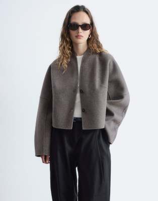 & Other Stories Wool Blend Short Jacket With Stand Collar In Brown