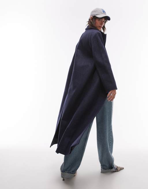 Other Stories wool blend single breasted maxi coat in navy and