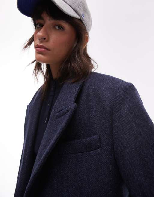 Other Stories wool blend single breasted maxi coat in navy and