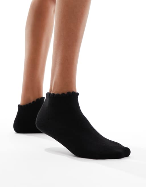 & Other Stories wool blend socks with scalloped edge in black
