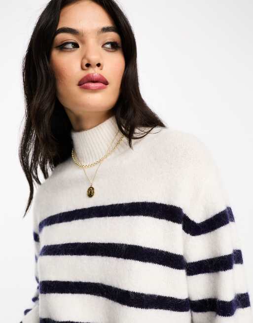  Other Stories wool blend sweater in white and navy stripe