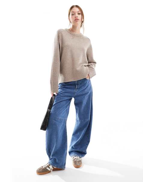 & Other Stories wool blend sweater  with pleated sculptural sleeve in brown - view 1