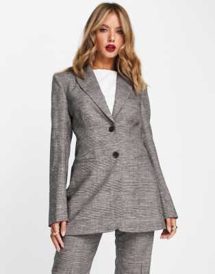 Other Stories &  Wool Blend Tailored Blazer In Black And Gray Plaid - Part Of A Set-multi