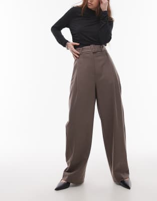 & Other Stories wool blend tailored pants with barrel leg in dark mole-Brown