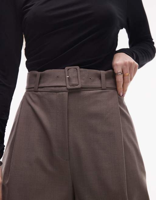 & Other Stories wool blend tailored pants with barrel leg in dark mole, 2 of 5