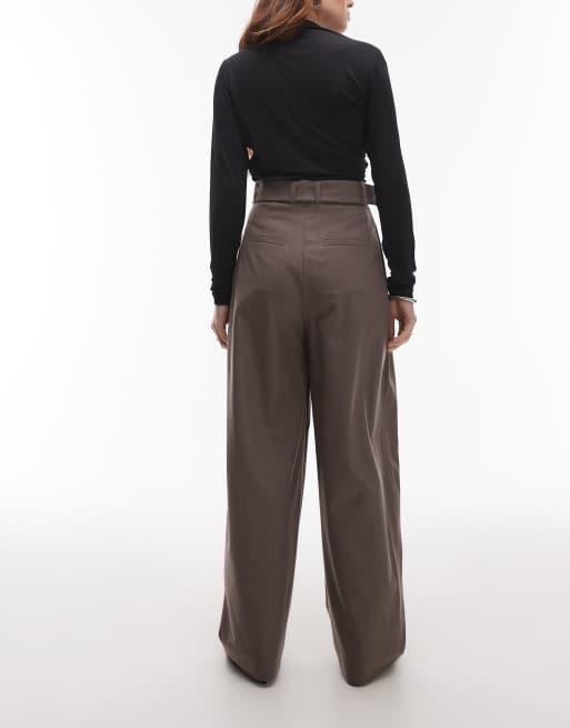& Other Stories wool blend tailored pants with barrel leg in dark mole, 4 of 5