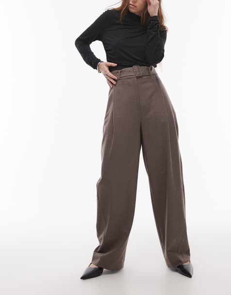 & Other Stories wool blend tailored trousers with barrel leg in dark mole - view 1
