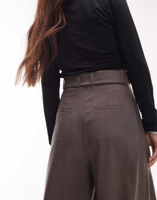 & Other Stories wool blend tailored trousers with barrel leg in dark mole, 5 of 5